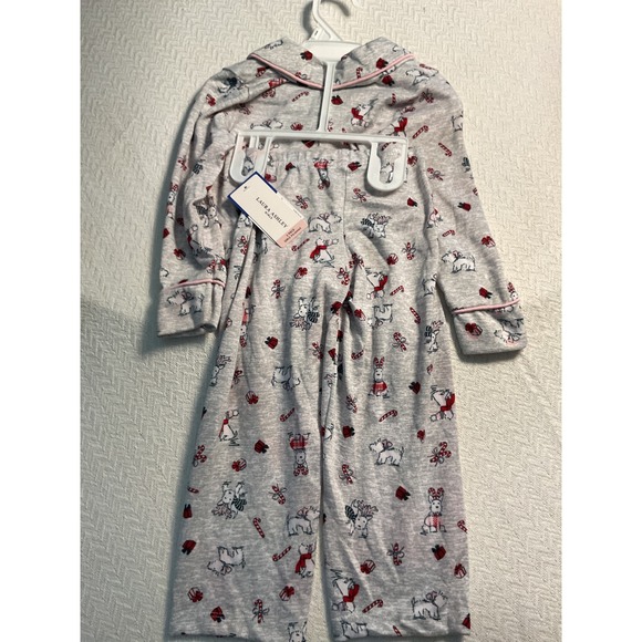 Laura Ashley Girls 3T Christmas Pajamas Sleepwear Set Reindeer Candy Cane Print - Picture 3 of 5